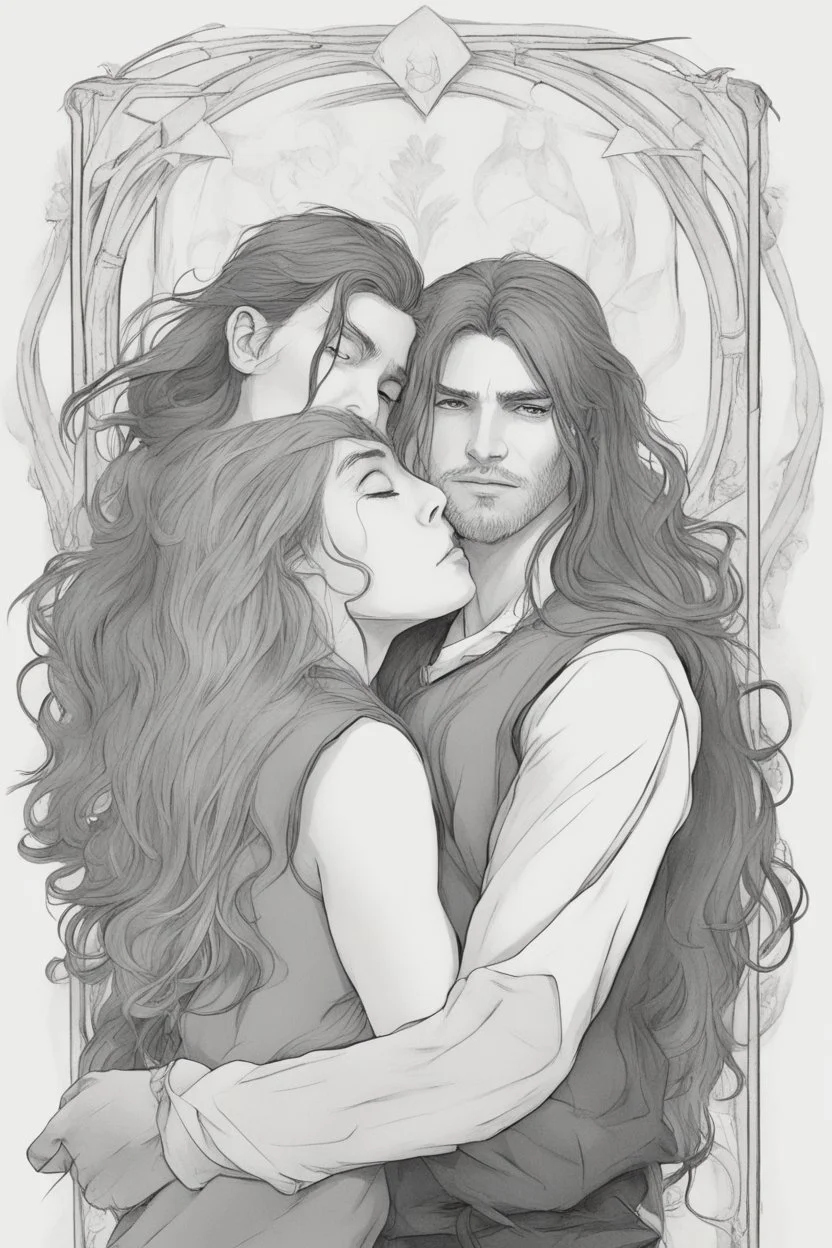 Dnd style, Young man hugging a woman with long hair from behind