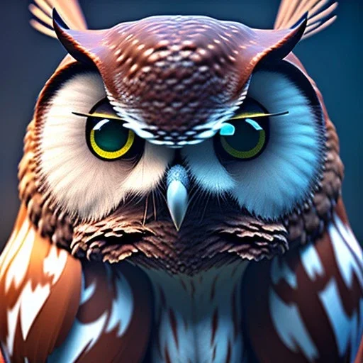 Owl, shallow depth of field, macro lens, unreal engine 5, ultra detailed, light fur highly detail, ultra realistic