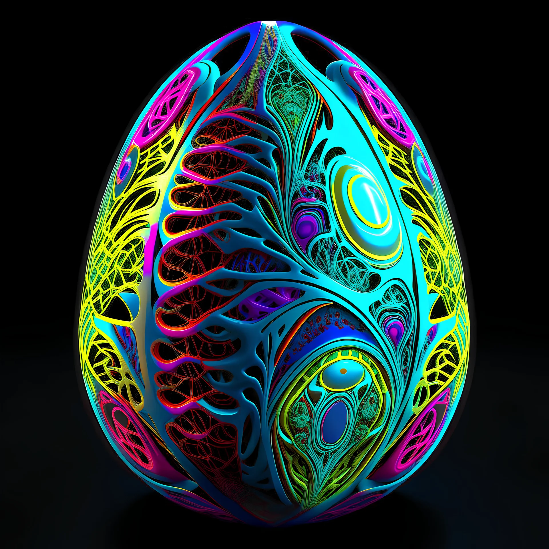 hyper detailed colorful subtractive egg fractal design with alien inside egg.