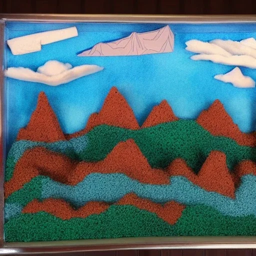 Claymation mountain skyline,