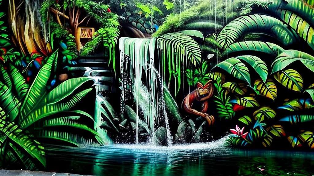 street mural. jungle.water fall.