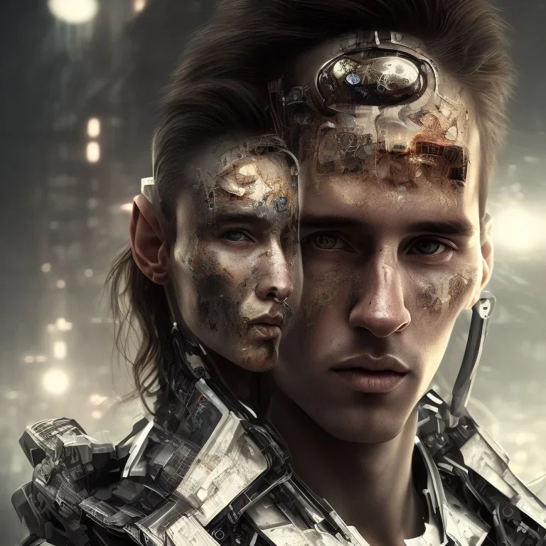 portrait post-apocalypse perfect face lionel messi cyborgs in a cyberpunk city, sci-fi fantasy style, 8k,dark