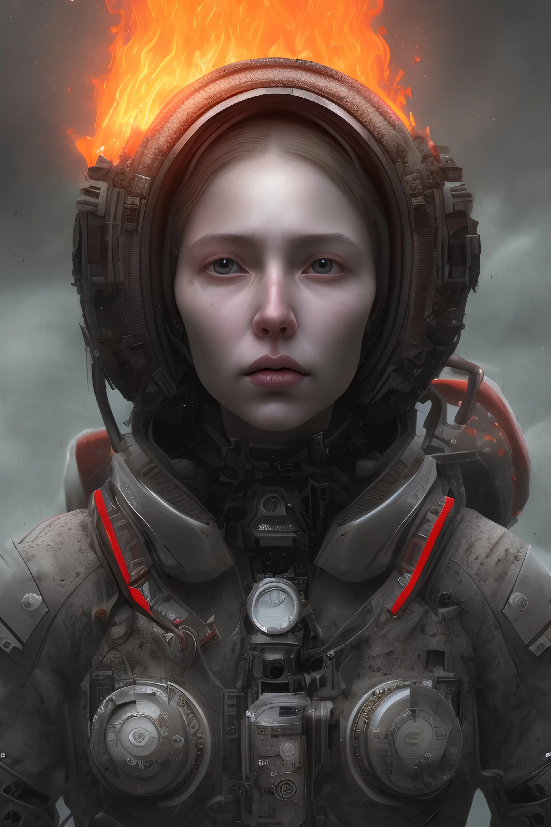 An extremely detailed and realistic selfie by a civilian facing her imminent death the moment the flames engulf her in an apocalyptic full scale nuclear war :: dark, horrifying, death, ultradetailed, photorealism, 8K, 3D, Octane Render, HDR