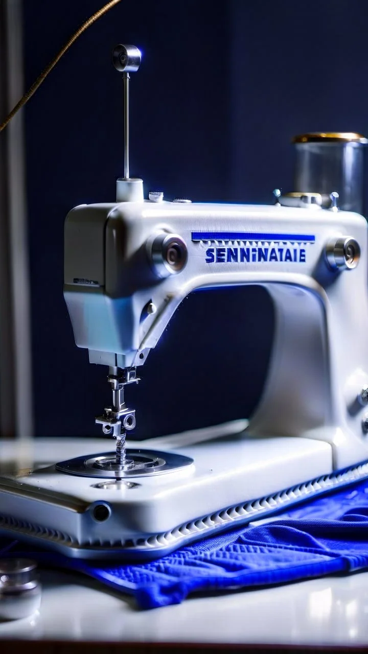 sewing aesthetics, blue, white, sewing machine