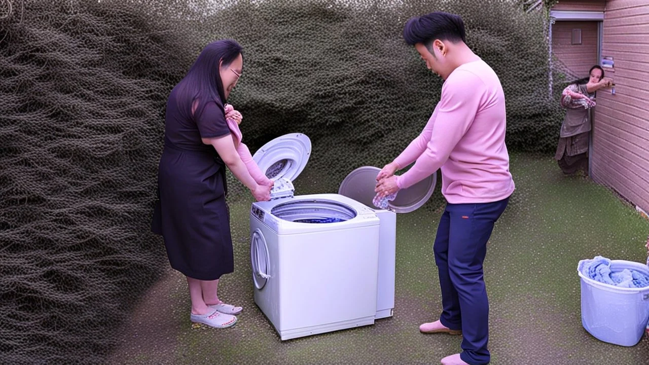 ouple drains water out of household washing machine