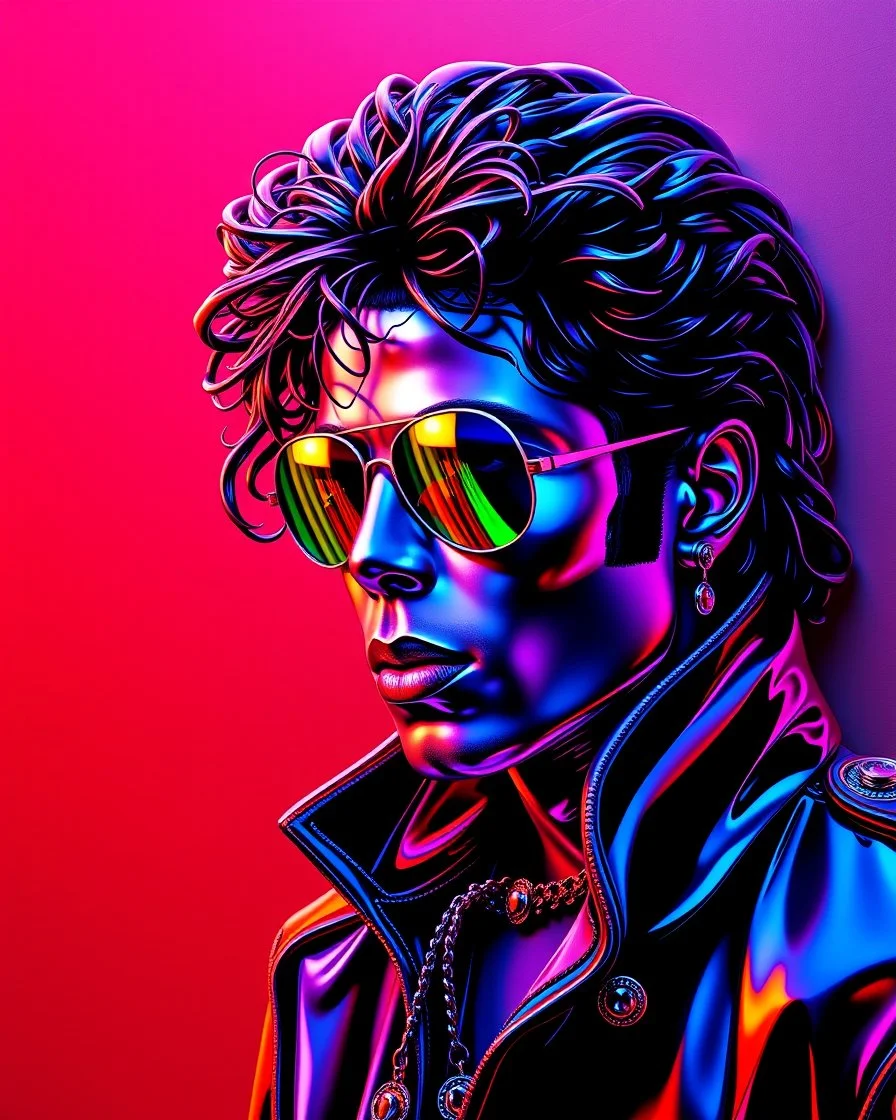 WPAP Pop art style Michael Jackson outside emboss 3d shiny cubis mirrors glass minimalist Neo Surrealisme Unique surrealistic artwork brutal multicolor neon colors,find details,UHD neons