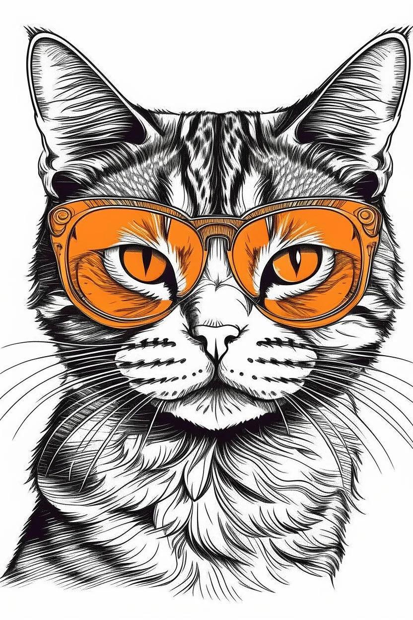 CAT wearing sunglasses, Style: , Mood: Groovy, T-shirt design graphic, vector, contour, white background 4k.