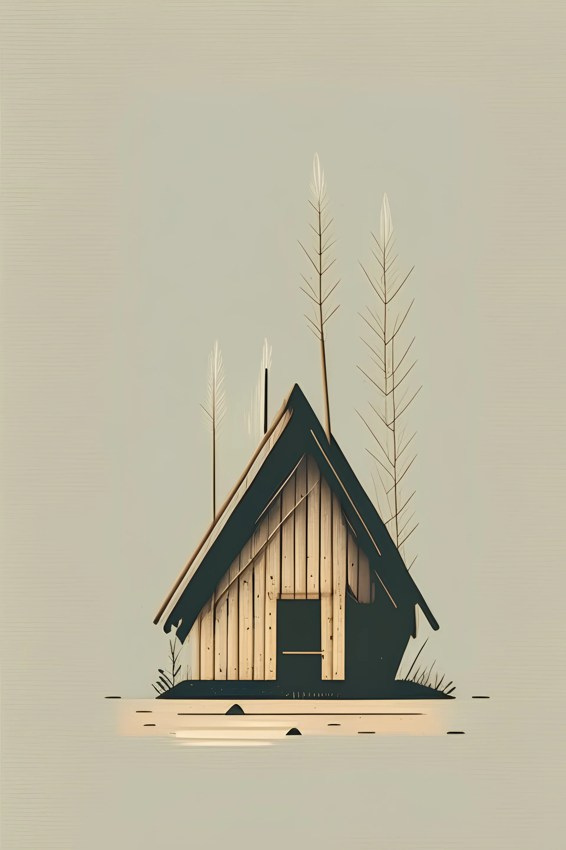 simple cabin made of sticks illustration minimal