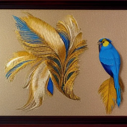 Bird, gold and blue feathers.