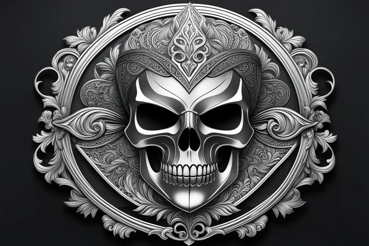 Logo skull barber, scissors, mask, cover face, dynamic pose, oshare kei, hurufiyya, rtx, intricate details, highly detailed, high details, detailed portrait, masterpiece,ultra detailed, ultra quality