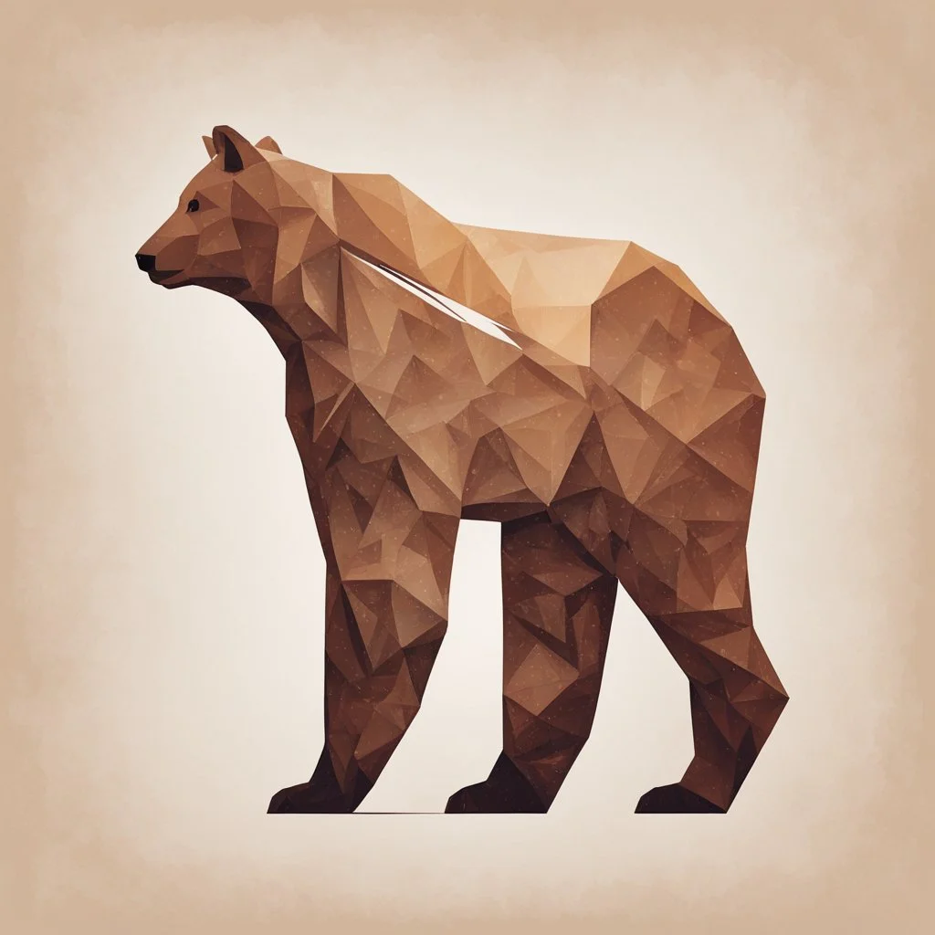 sharp lines silhouette of a brown bear, letterpress style 2d lowpoly lookalike, minimalistic high contrast pencil art