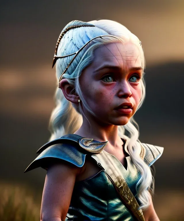 Daenerys Targaryen toddler, full body, dramatic lighting, angry, hyper realistic,