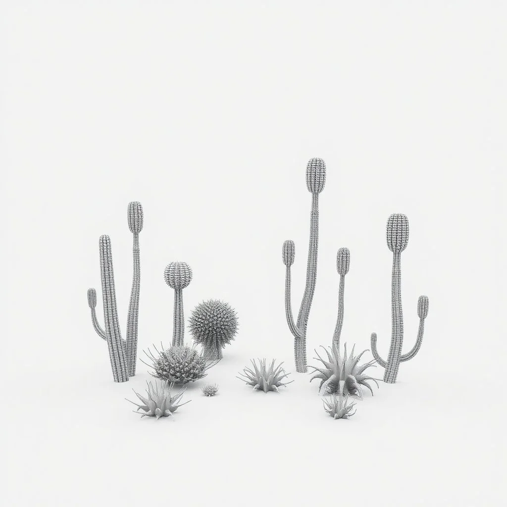 alien plants design, no background, 3d model template, blueprint, desert, dry