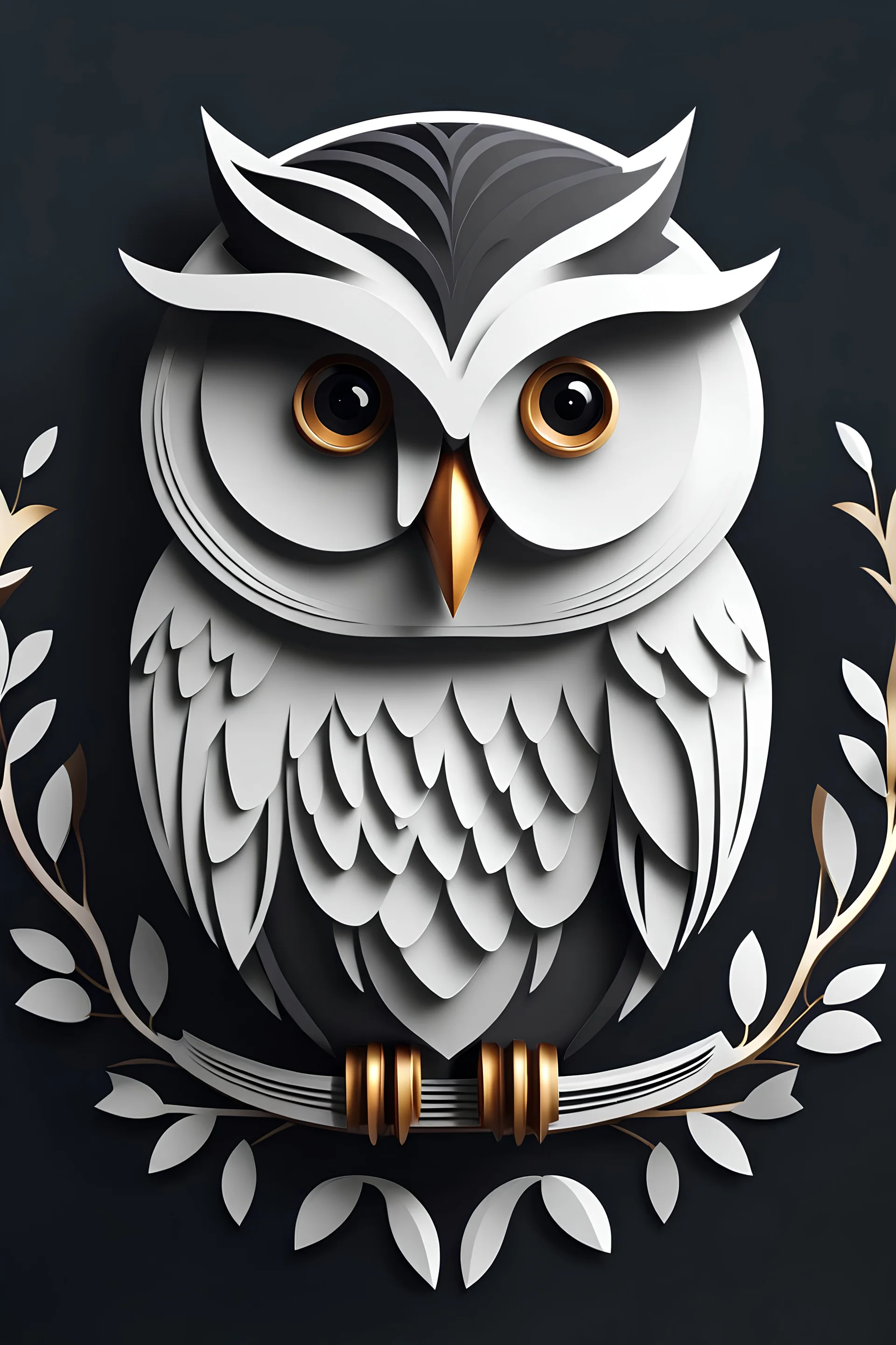 logo design, bunchy, 3d lighting, white owl, highly detailed face, cut off, symmetrical, friendly, minimal, round, simple, cute