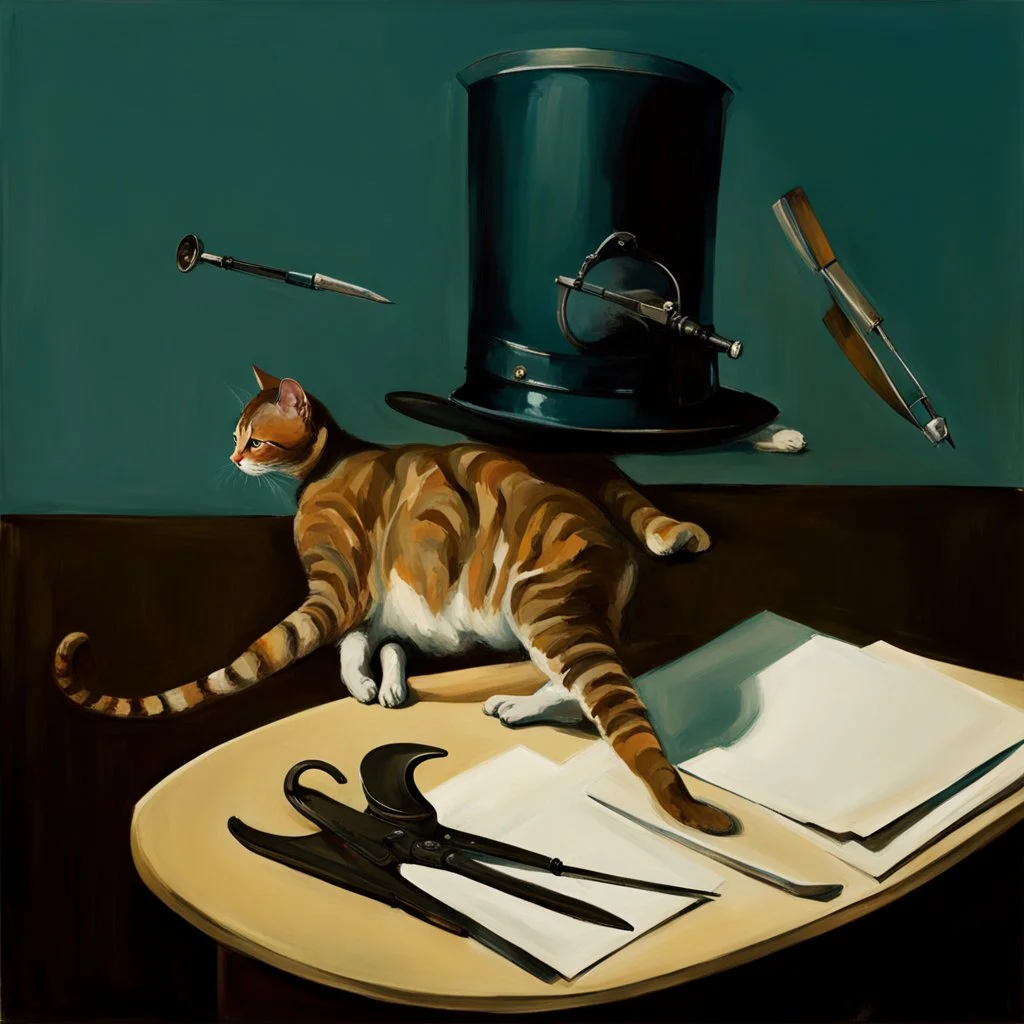 UN conference.a cat and human flesh-like surgical instruments and universe-like a pigeon and neuralink, surrealism,minimalism,Painting By Adrian Ghenie, Rene Magritte, Salvador Dali, Lucian Freud