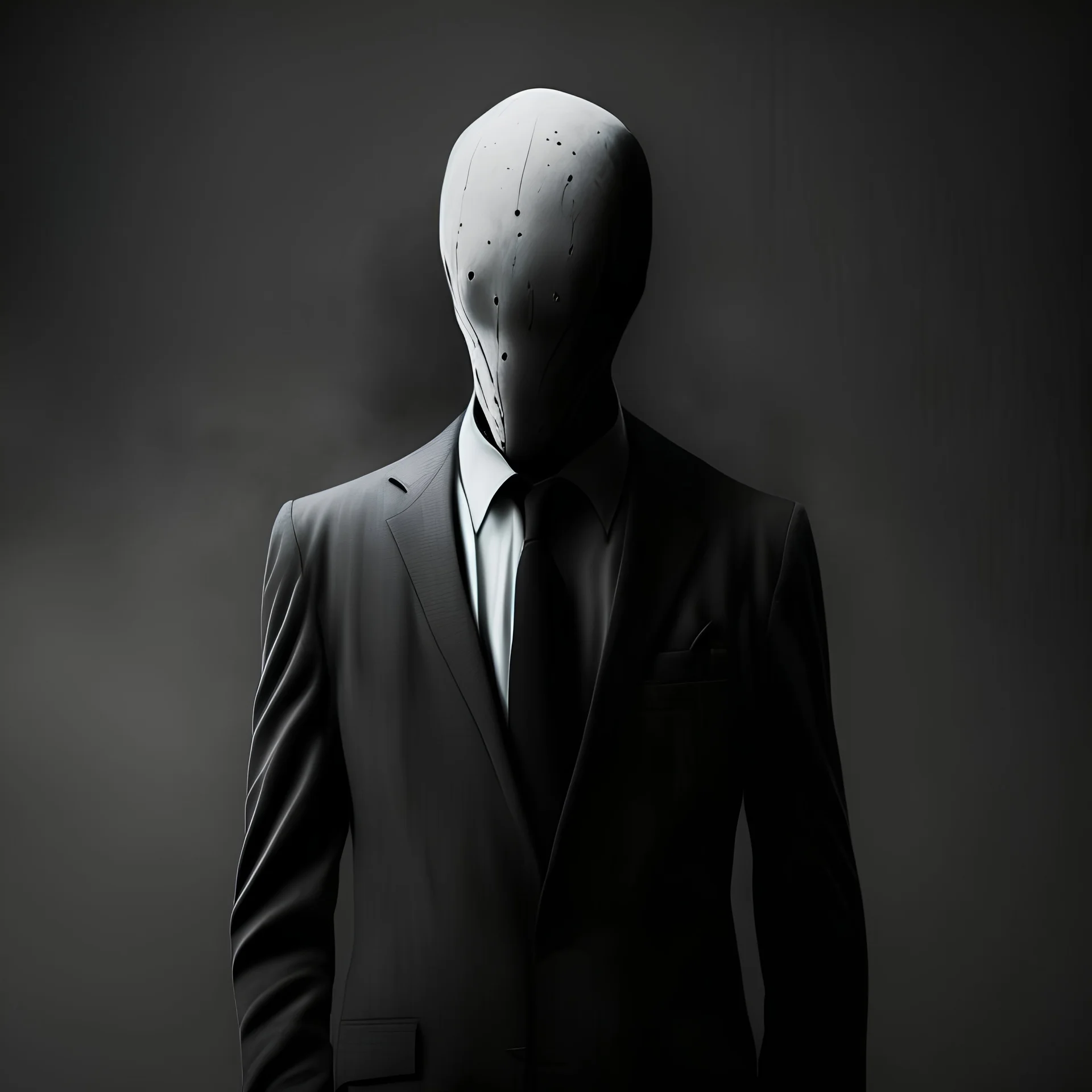 a scary figure wearing a suit and tie with no face