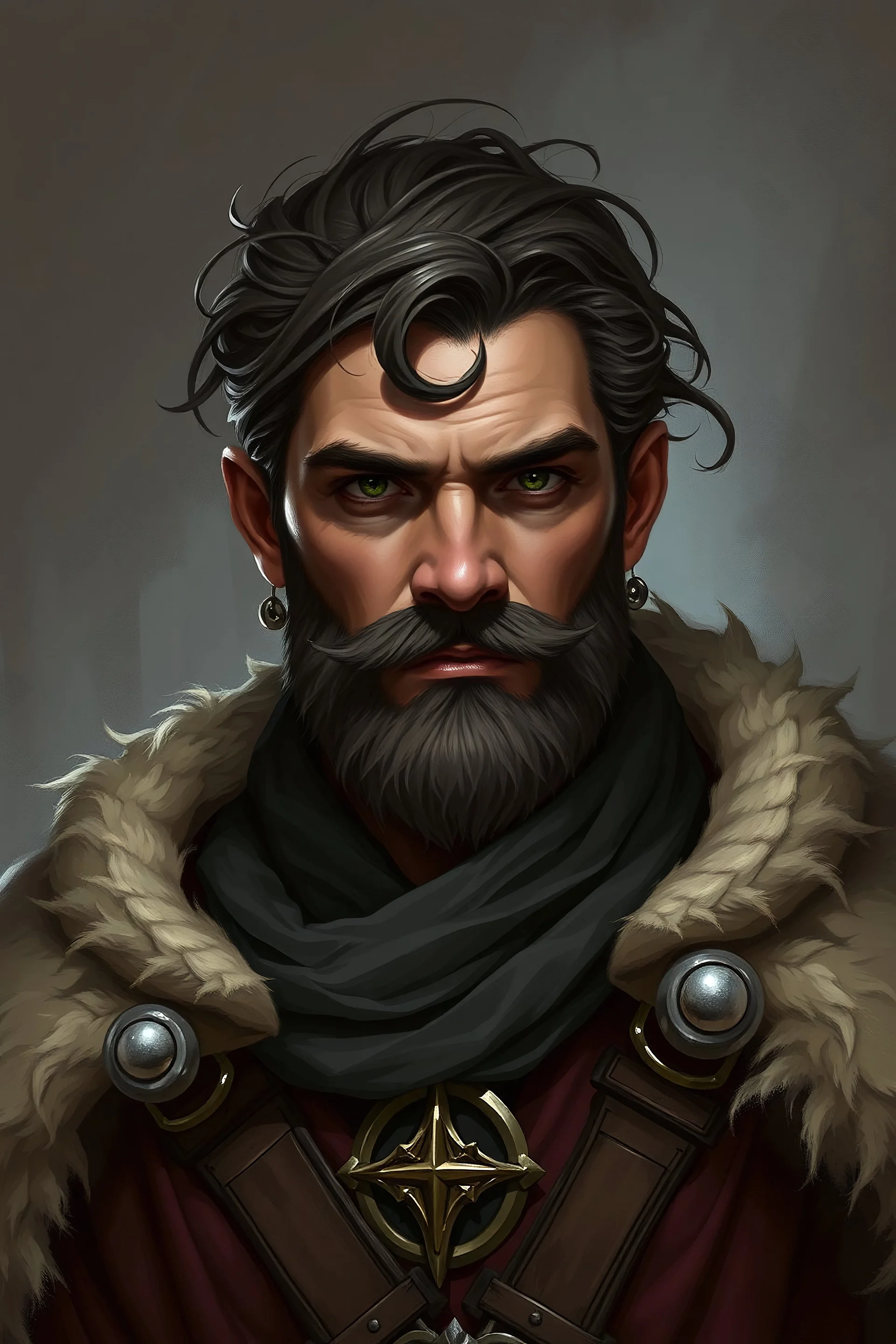 a dungeons and dragons character portrait. A human male. Starosta Brennan Keef is the Crown-appointed governor of Kamordah. gruff looking. no nonsense