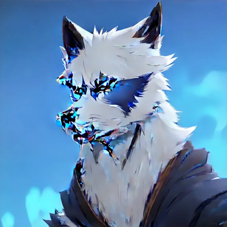 wolf furry blue hair digital art anime style male white fur anthropomorph