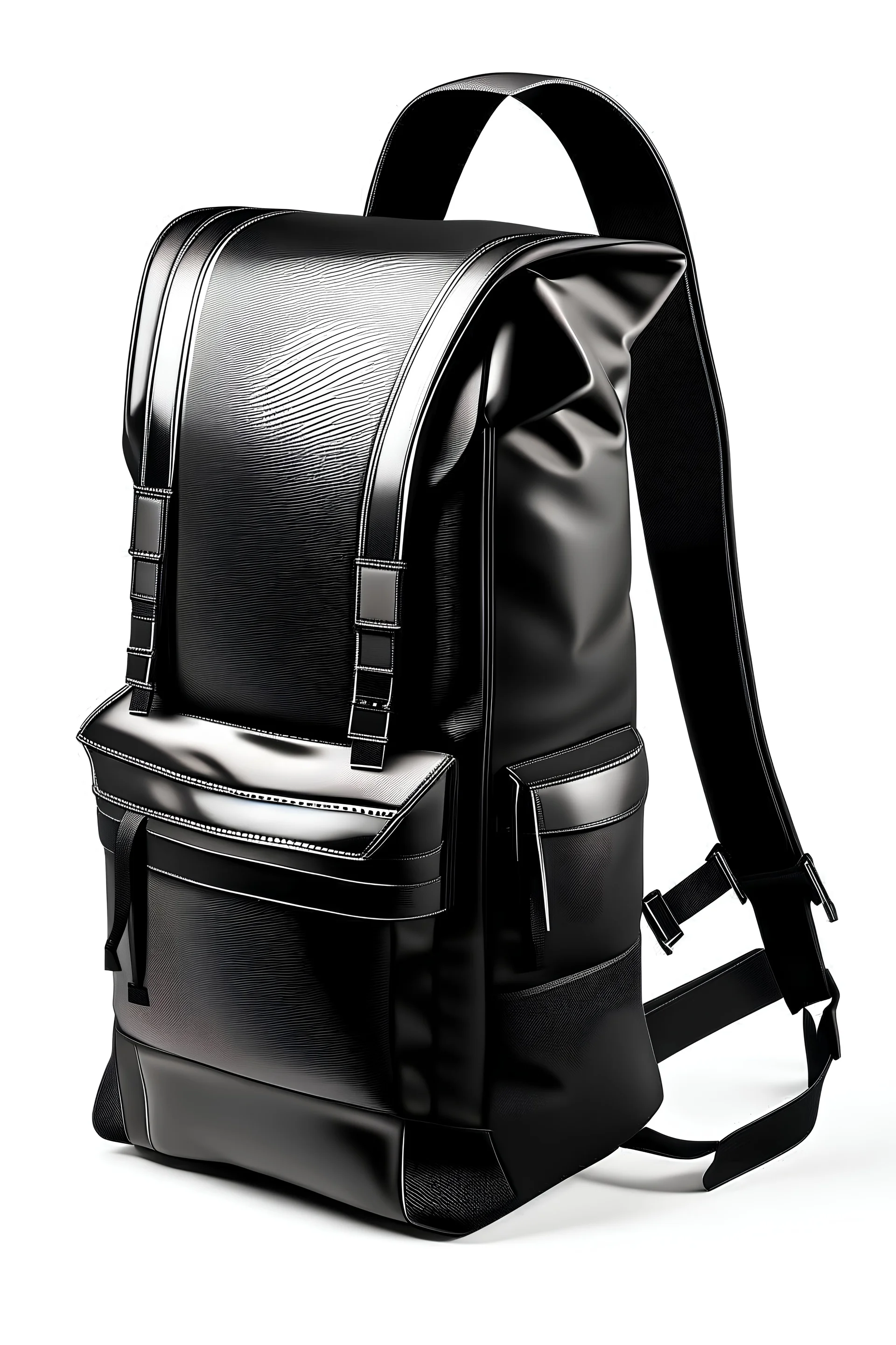 black tie down strap backpack with white backgroud without other materials