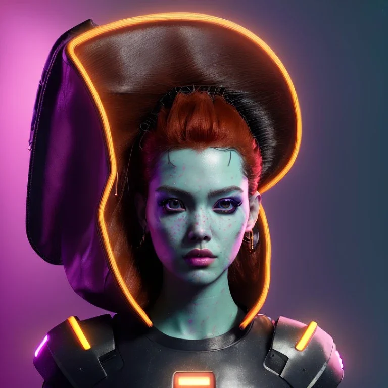 Pretty cyber woman, punk red hair, sci-fi, rounded face, black, gold, brown, samurai style, simetric, neon style, a lot of led lights, fog, rain, leather coat, vibrant color, highly detailed, art stations, concept art, smooth, unreal engine 5, god rays, ray tracing, RTX, lumen lighting, ultra detail, volumetric lighting, 3d, finely drawn, high definition, high resolution.