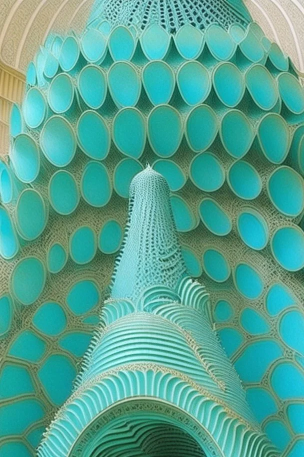 a turquoise cathedral in a vertical Nautilus shell by artist "Dorian Haqmoun"