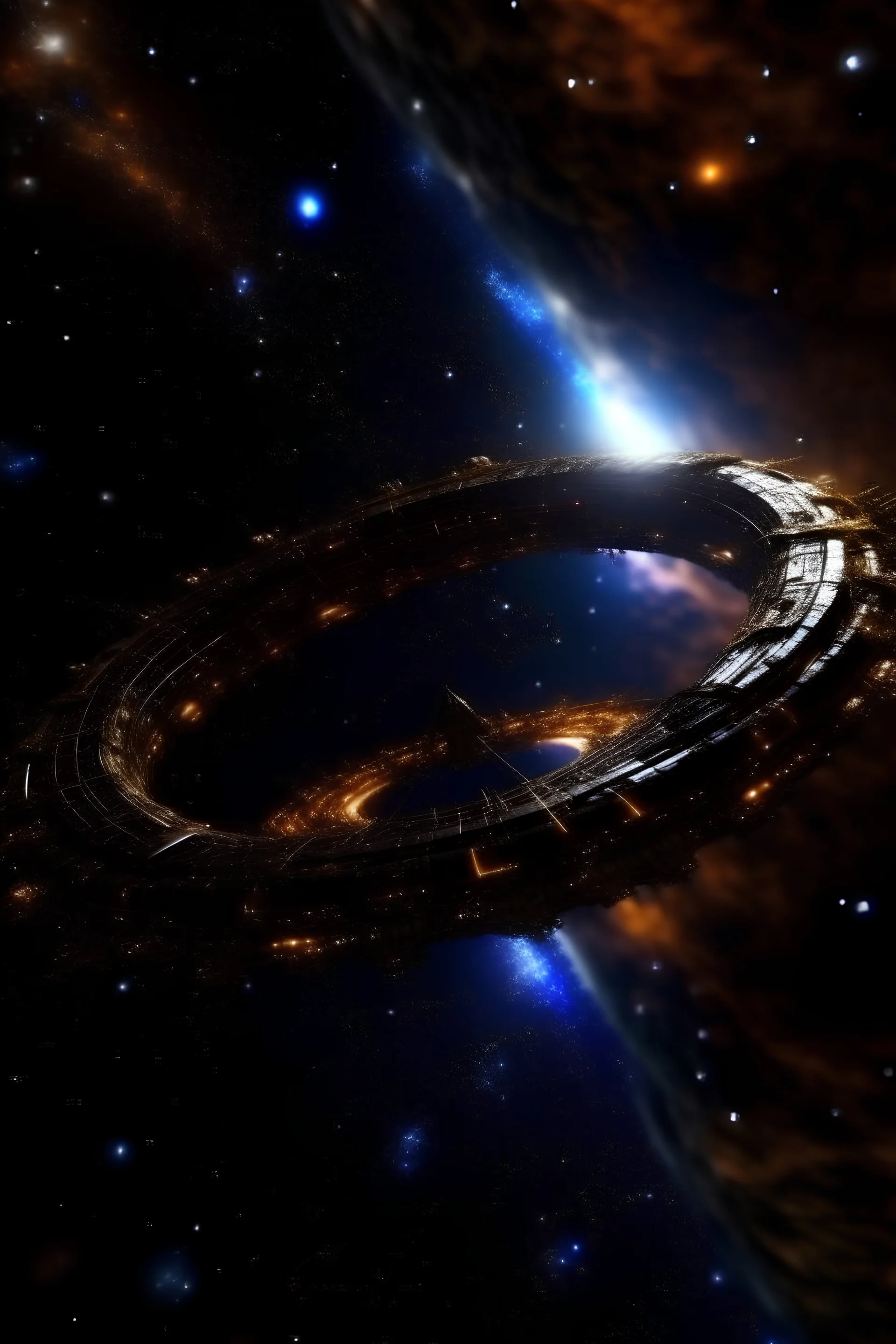 The cosmic pirate ship traverses through a wormhole, navigating unknown galaxies.