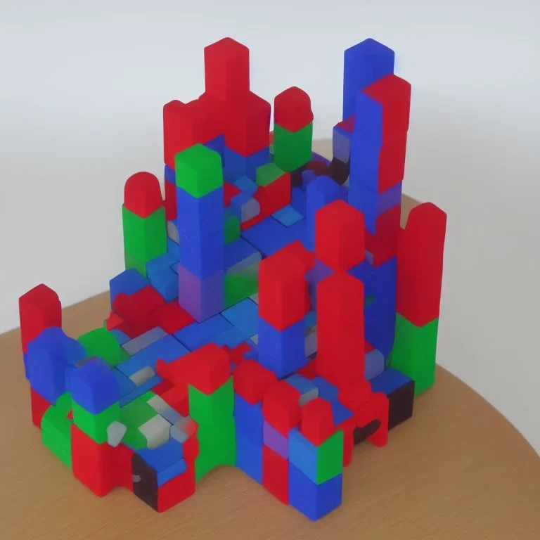 castle built from rubik's red green blue white fantasy foggy