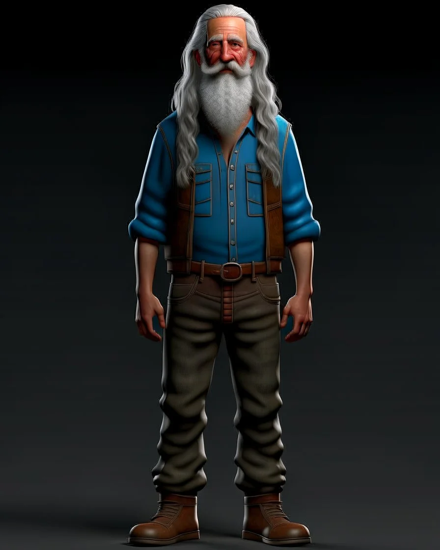 full body picture of a old long haired and long bearded, insane kentucky hill billy trailer trash farmer , with gigantic ears, award winning hyperrealistic, , 3d statue!!!, , 3 d artist, hill billy!! trailer trash !!, award winning 3d render, digital artist, award winning digital art, profile picture 2048px, hyperrealistic picture