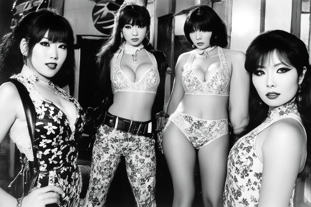 revival for the celebration of the 90s Japanese Group The T-Backs.「セクシー軍団の総攻撃開始だ!! the three women are back for the photo by Russ Meyer one in cotton, one in lace, one in leather one blonde, one brunette, one redhead one in sandals, one in boots, one with no shoes they are so different, having fun in the hotel room