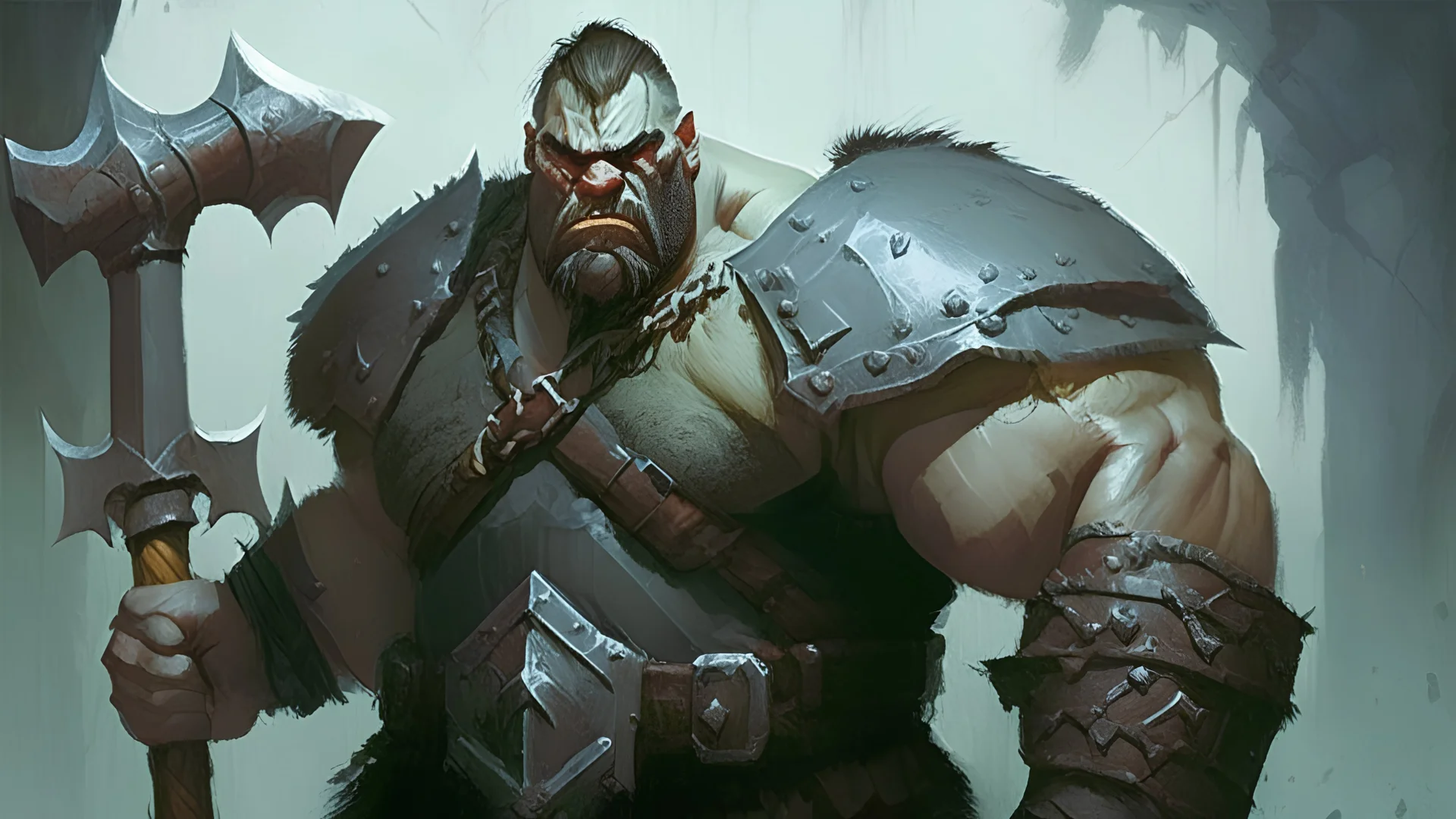 Guard Captain Izek Strazni is a hulking brute, tall and broad-shouldered, and his gaze is cold as he looks over your group, fixating on Ismark for a long moment. In one hand, he grips a bloodied battleaxe almost as tall as he is. His other hand - no, whole arm - is fiendish and misshapen, covered in barbed spines, each of his unnaturally long fingers ending in a sharp, wicked claw. Without a word, he strides forward, eyes full of dark, murderous intent.