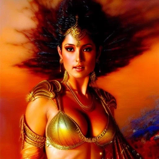 Drawing of beautiful face,'beautiful ,Busty Dejah Thoris',intense stare, ancient skintight armor, balanciaga fashion clothe painting by gaston bussiere, greg rutkowski, yoji shinkawa, yoshitaka amano, tsutomu nihei, donato giancola, tim hildebrandt, Oil on canvas, cinematic composition, extreme detail,fit full head inside picture,16k