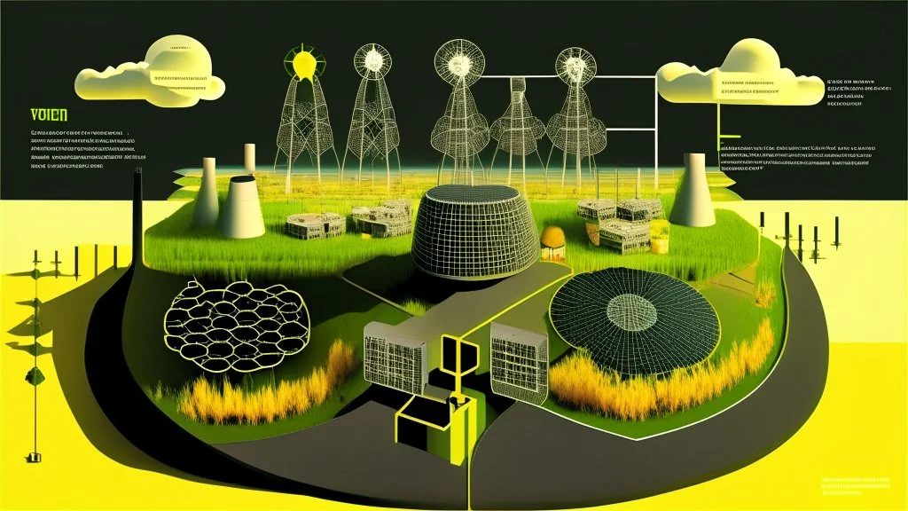 "The image illustrates the concept of nuclear energy and its environmental impact. It portrays a modern nuclear reactor alongside arrangements of solar panels, symbolizing the use of multiple sources for safe and sustainable energy generation. The image strikes a balance between technology and the environment, reflecting the complex content of the article and the influence of energy on the natural world."