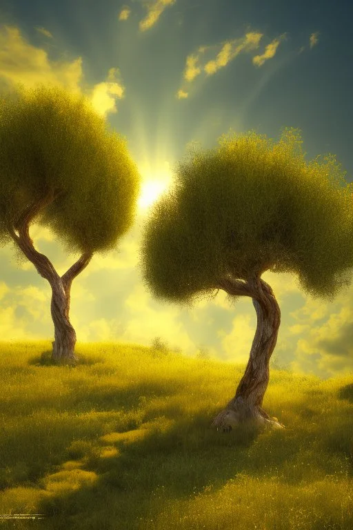 The Olive Trees with Yellow Sky and Sun