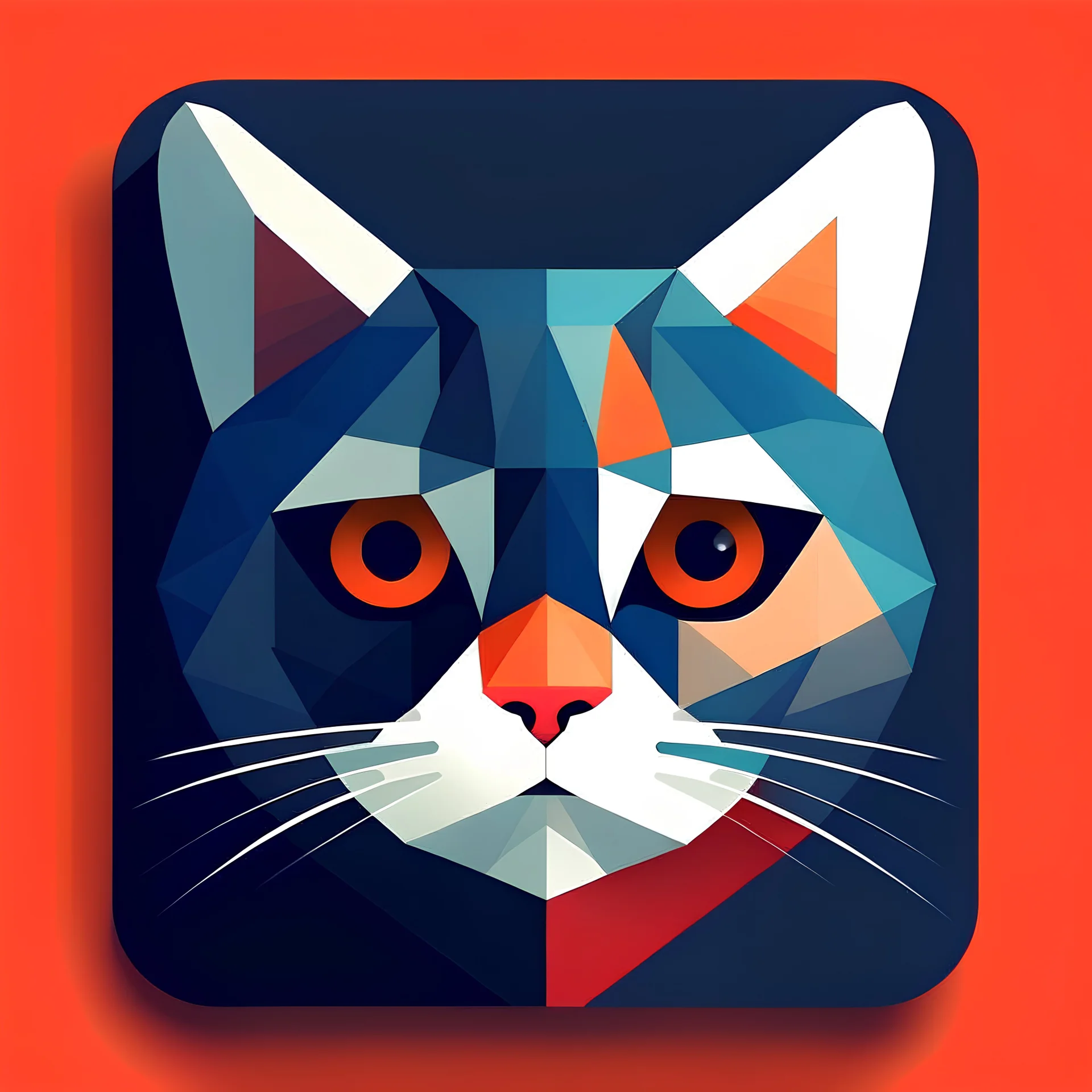 portrait of a cat, an ios app icon, logo, isometric, geometric shapes