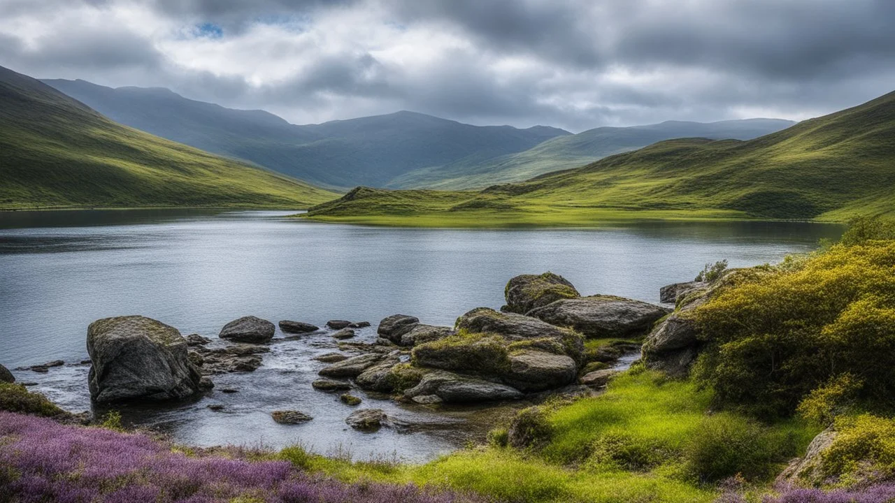 Beautiful landscape in the English Lake District, lake, mountains, balance, chiaroscuro, peace, tranquillity, beautiful light and colour