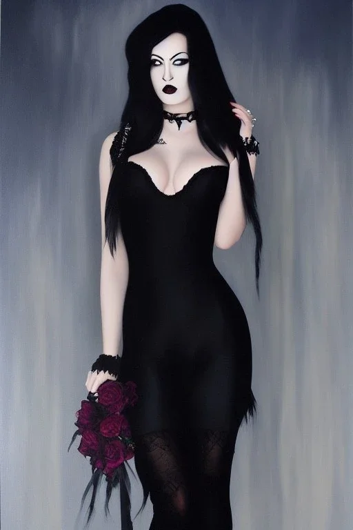 Full body portrait, painting, medium shot lady RomanticGoth