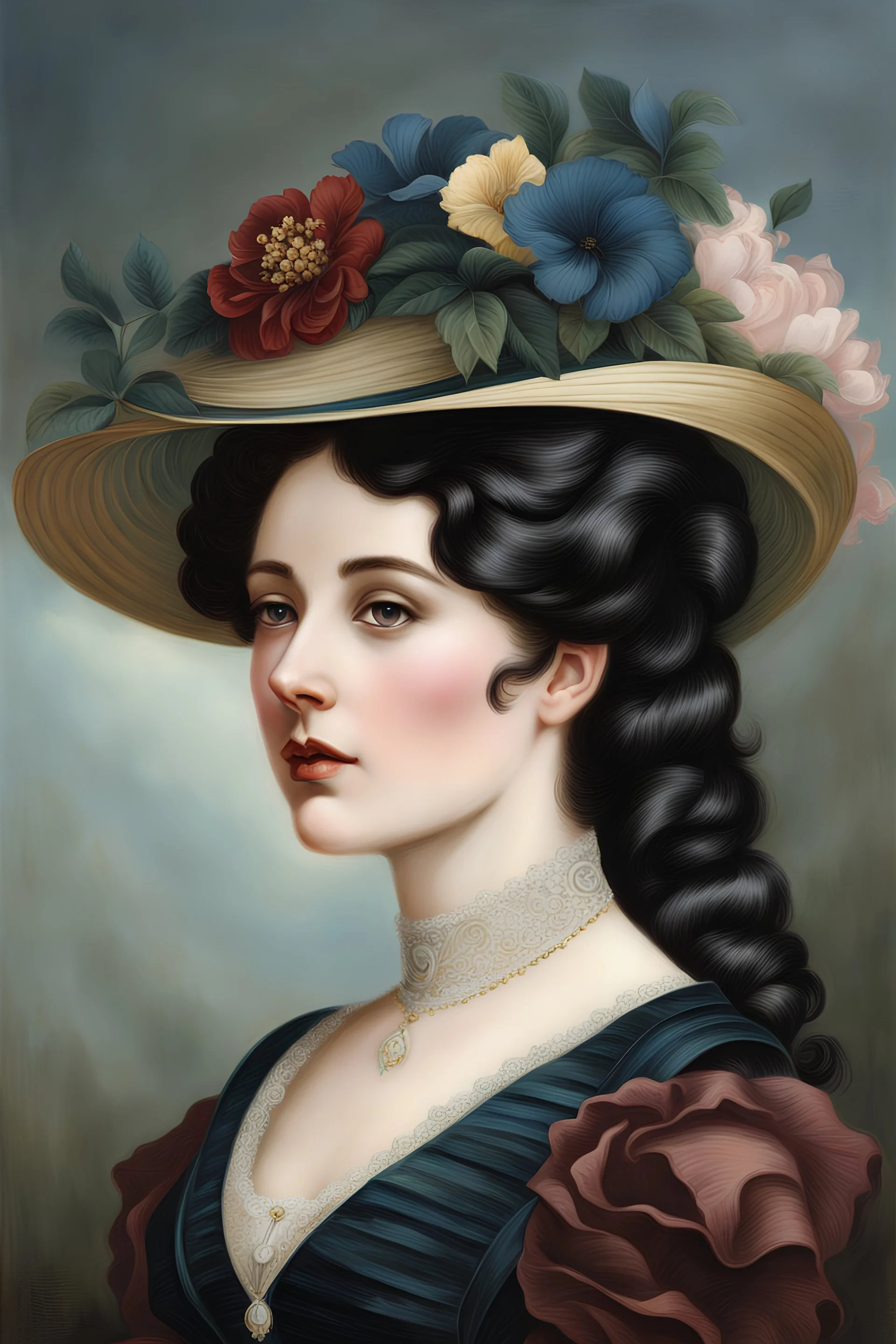 black haired victorian woman in a dress