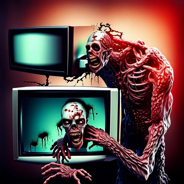 Zombie mange une télévision