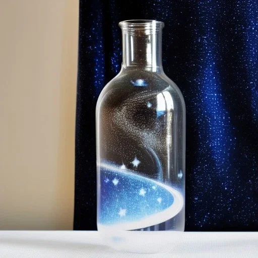 universe in a bottle on a velvet tablecloth,