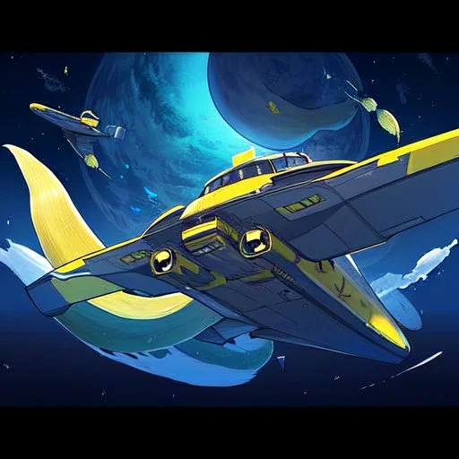 draw cartoon yellow banana as starship