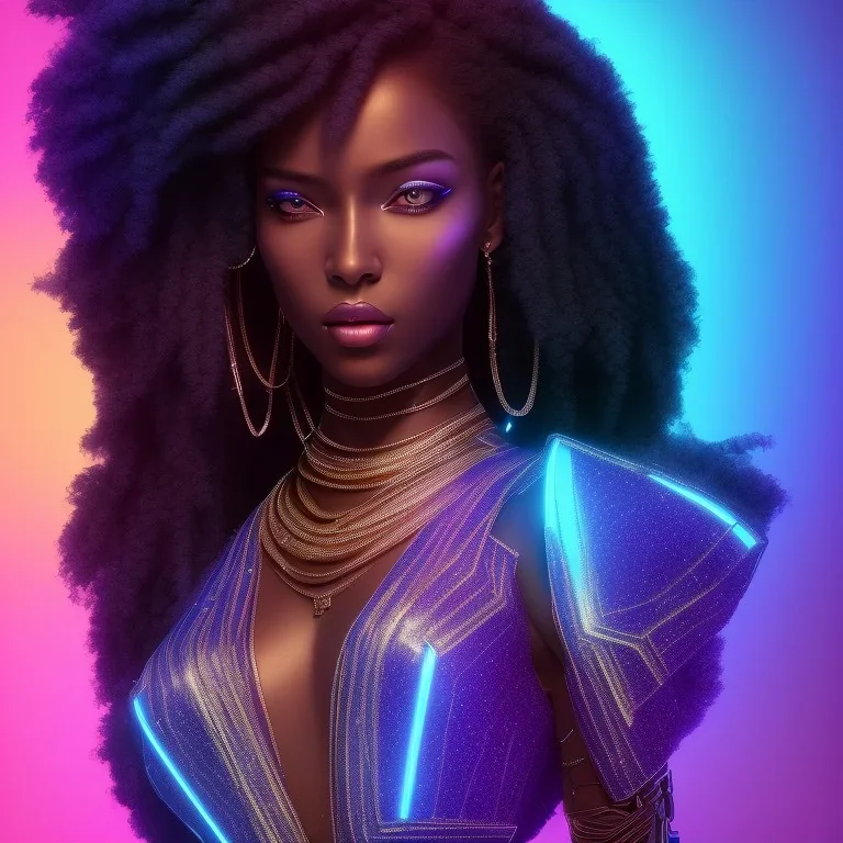 full body shot, masterpiece, best quality, black skinned, sparkling eyes, long hair, gourges Goddess of Africa,fluorescent skin,blue-dark makeup,synthwave, indigo, highly detailed body, sun light, 4K, RAW, depth of field, high contrast, realistic details, 24mm