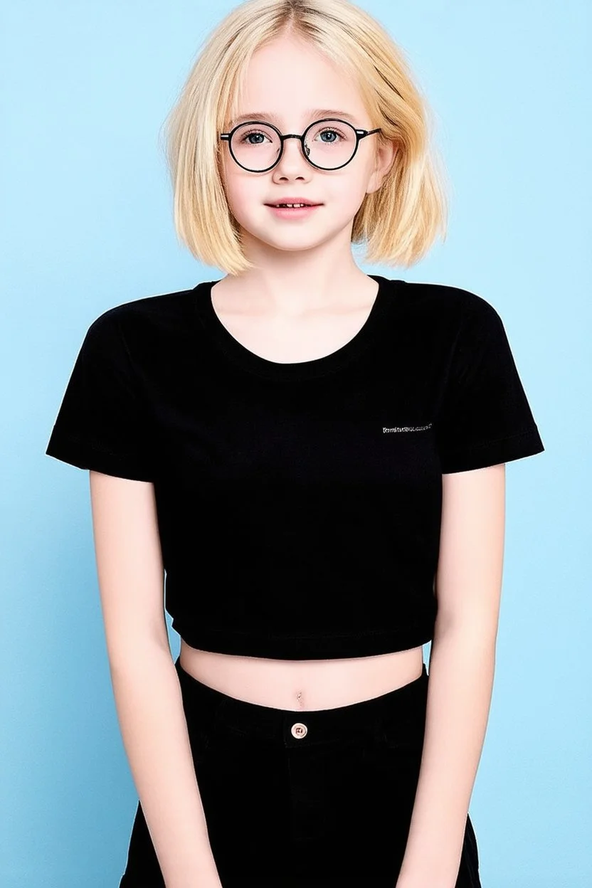 a cute white girl with a black shirt with blond hair and glasses