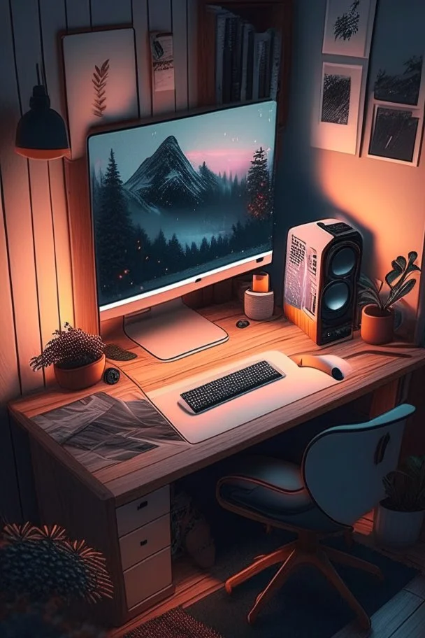 cozy vibes art computer desk