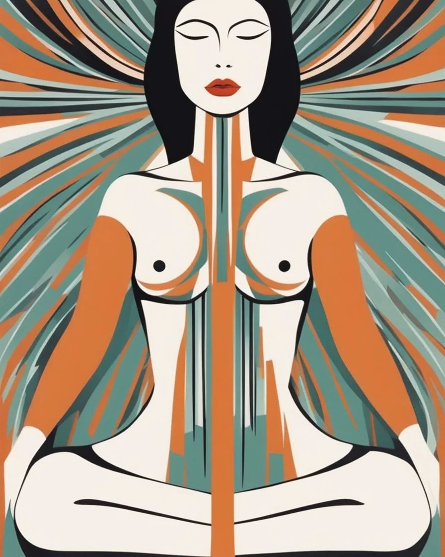 Esboço linear do corpo de uma mulher, with her arms cover her chest line fluid abstract, art style by Coco Vandi, retro minimal, trendy art, art style by Eckhart Tolle and Fabio Hurtado