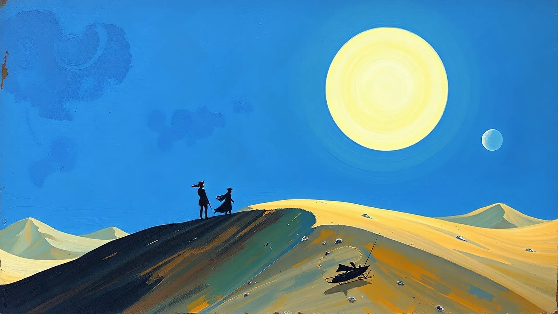 minimalism, Le Voyage Fantastique, 1965, Salvador Dalí, Rene Magritte, fantasy surreal travel, , acrylic painting, trending on pixiv fanbox, palette knife and brush strokes, style of makoto shinkai jamie wyeth james gilleard edward hopper greg rutkowski studio ghibli genshin impact