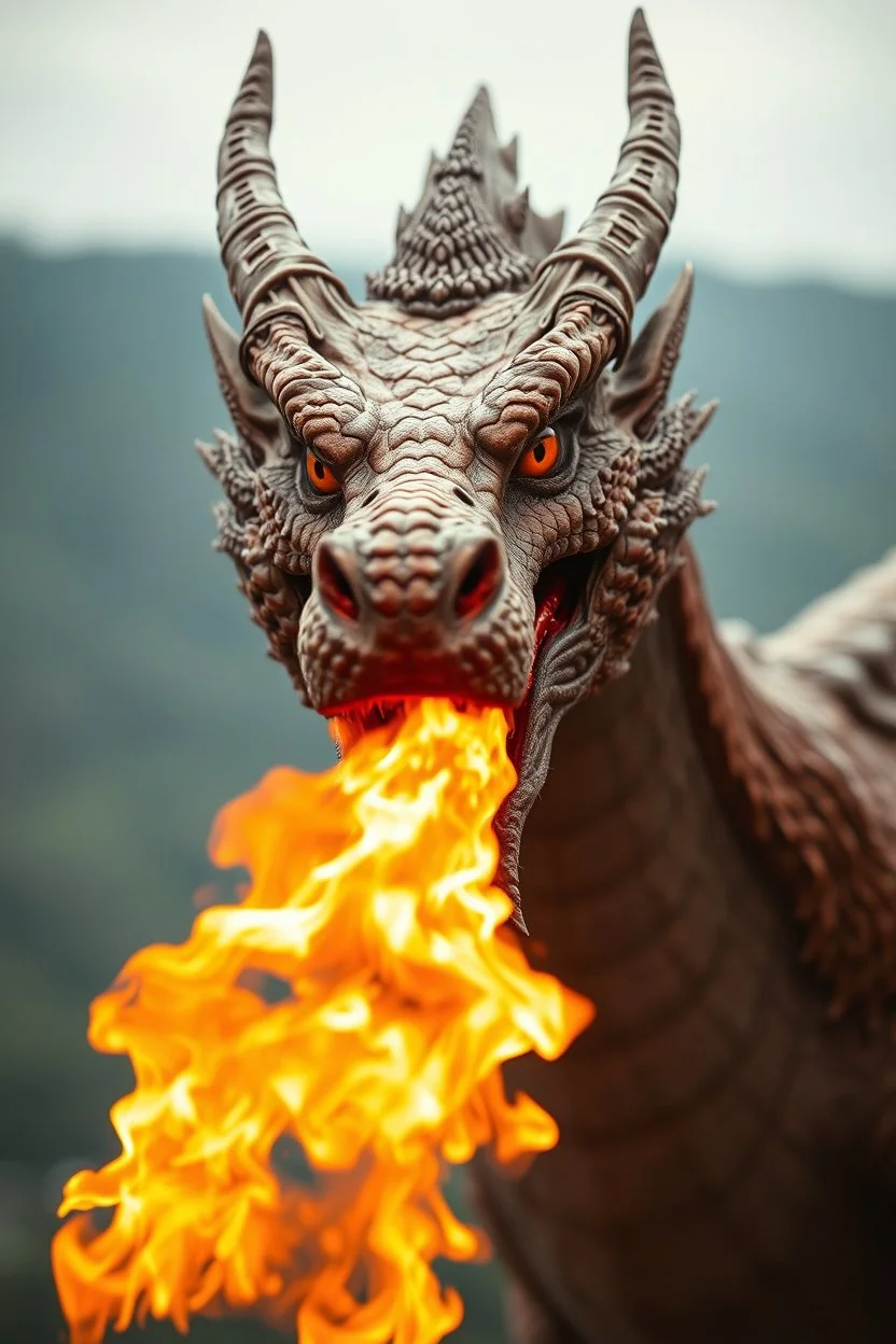 face view dragon breathing fire absrtact