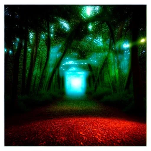 magic forrest in night with portal