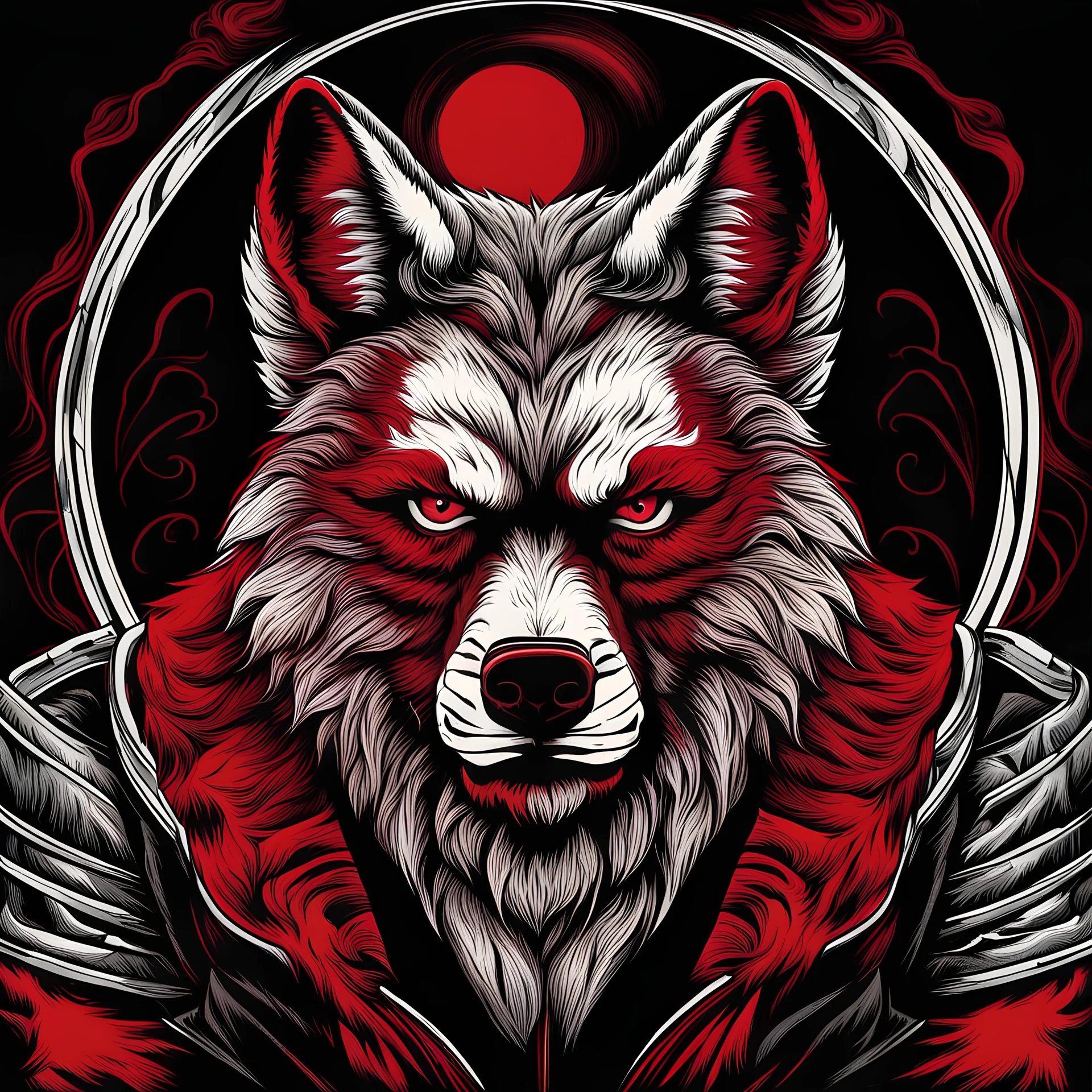 wolfman art illustration black background red and white color