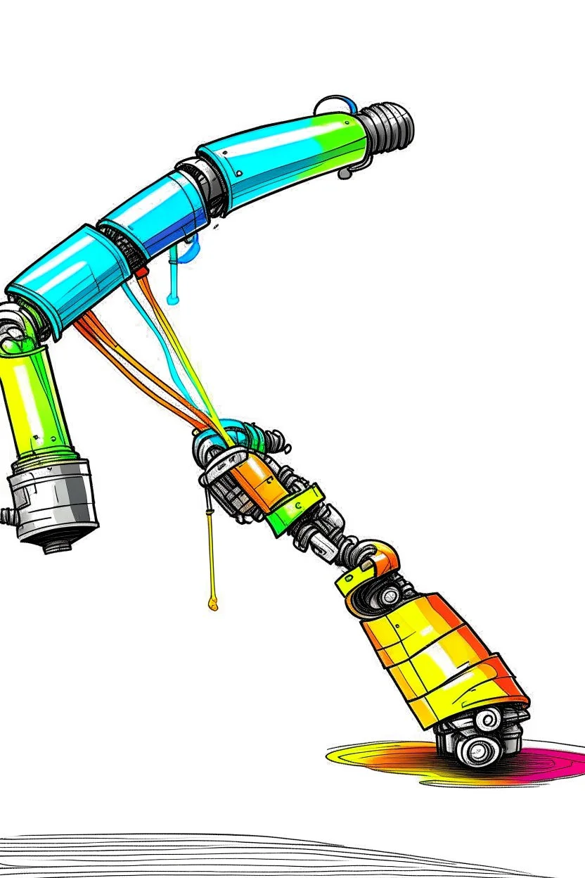 Draw a colorful cover image. What it's about is an elongated flexible robotic arm with flexible joints that are drawing a three-dimensional model. Only display flexible robotic arms.