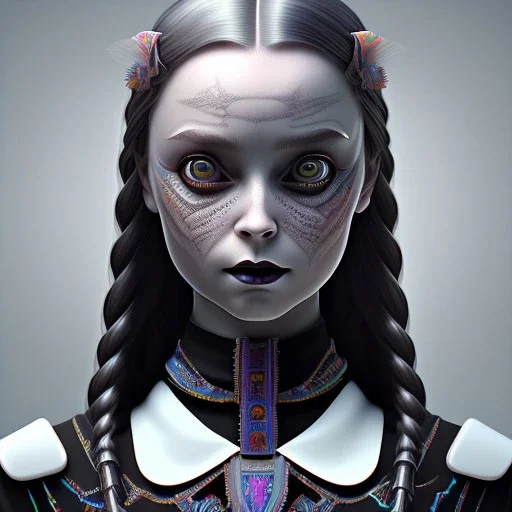 symmetry!! portrait of wednesday Addams in the style of horizon zero dawn, machine face, intricate, elegant, highly detailed, digital painting, artstation, concept art, smooth, sharp focus, illustration, art by artgerm and greg rutkowski and alphonse mucha, 8 k